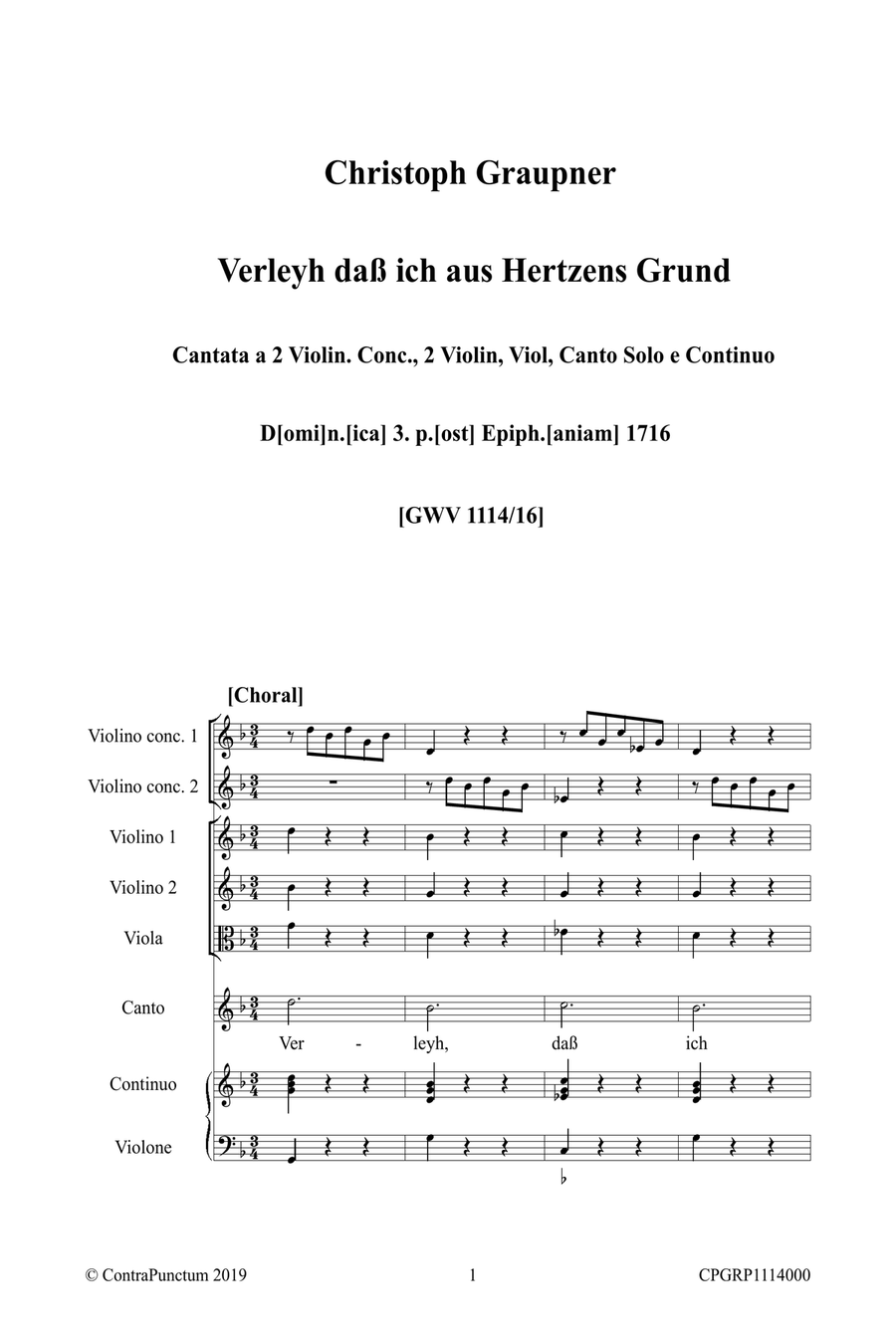 Graupner Christoph Cantata Verleyh daß ich aus Hertzens Grund GWV 1114/16 Small Ensemble scores gallery preview page 5