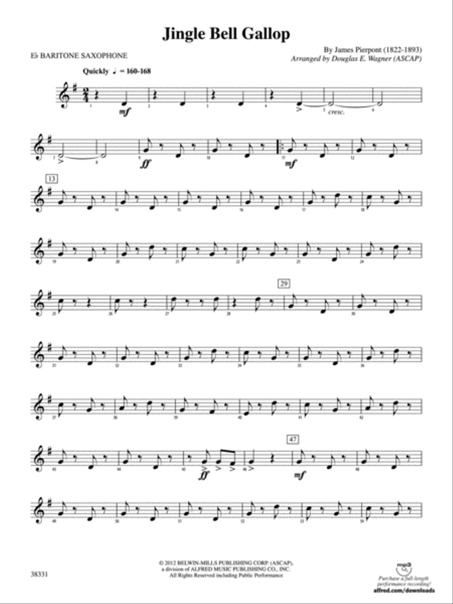 Jingle Bell Gallop: E-flat Baritone Saxophone Concert Band scores gallery preview page 1
