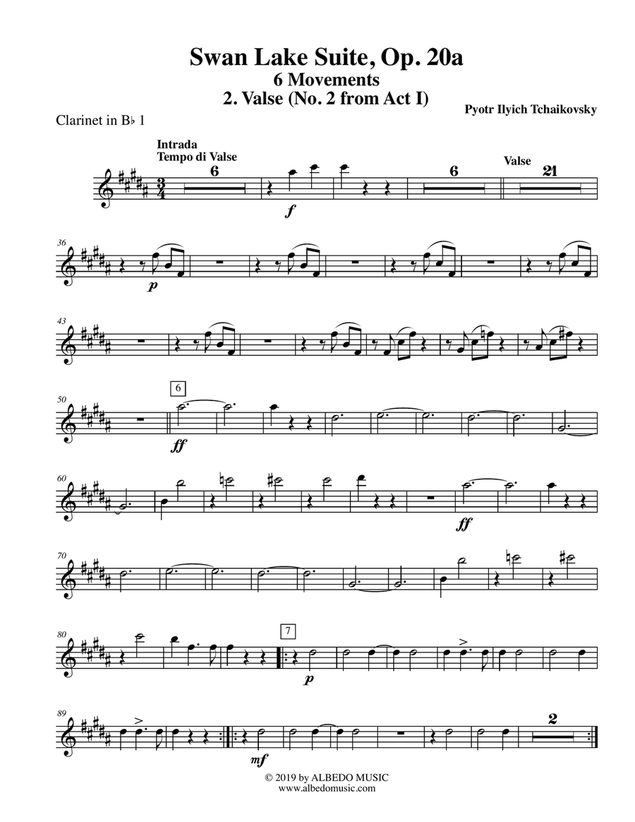 Swan Lake Suite, 6 Movements and 8 Movements - Clarinet in Bb 1 (Transposed Part) B-Flat Clarinet scores gallery preview page 3
