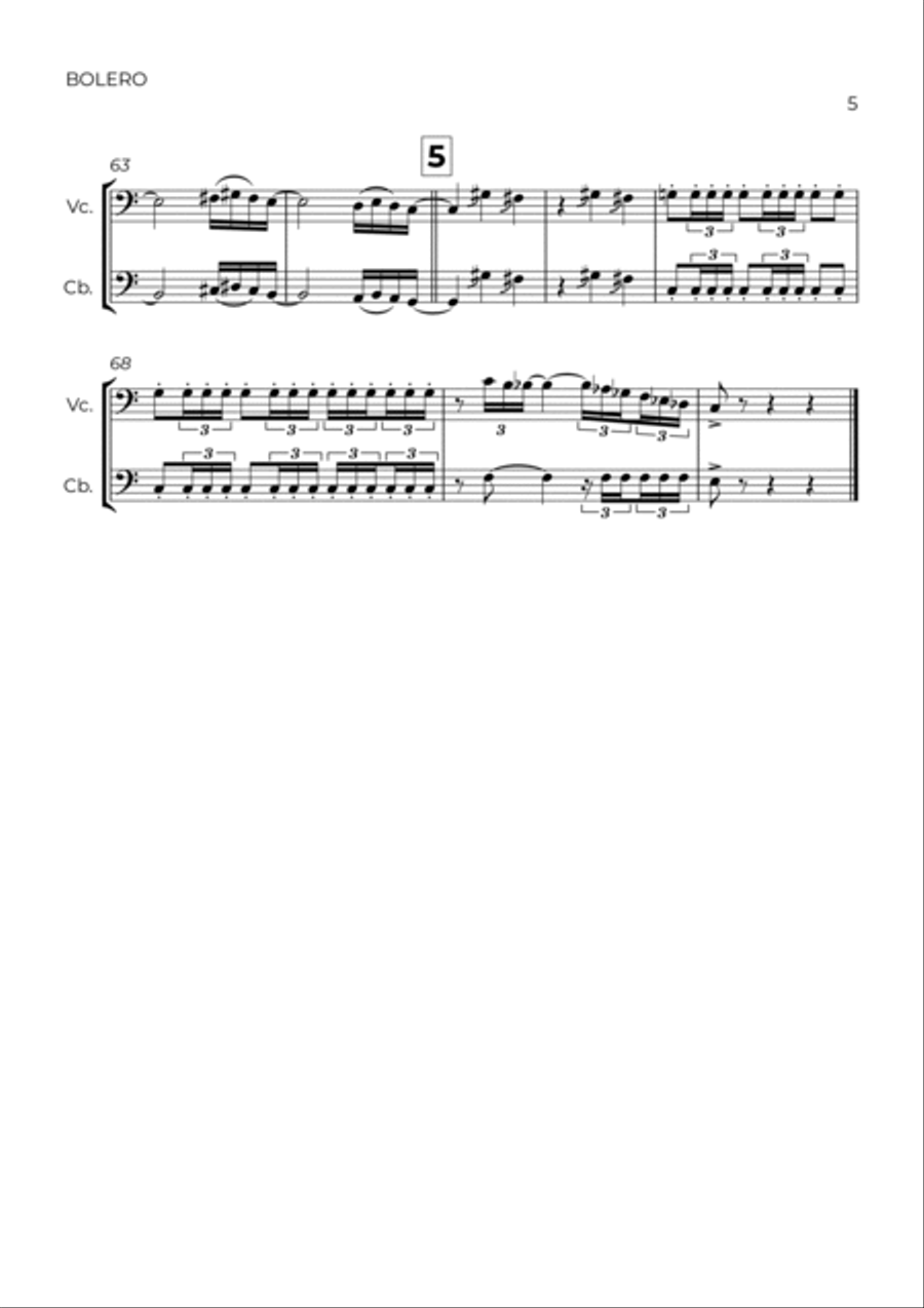 BOLERO - RAVEL - CELLO & CONTRABASS String Duet scores gallery preview page 5