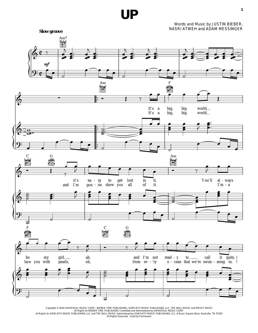 Up Piano, Vocal, Guitar scores gallery preview page 1