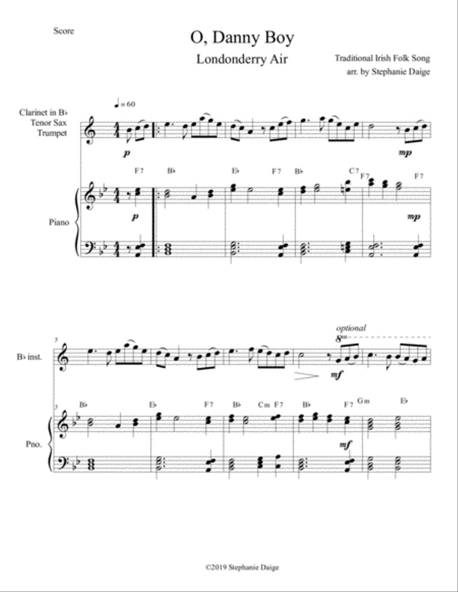 O Danny Boy for B flat instrument solo Small Ensemble scores gallery preview page 3