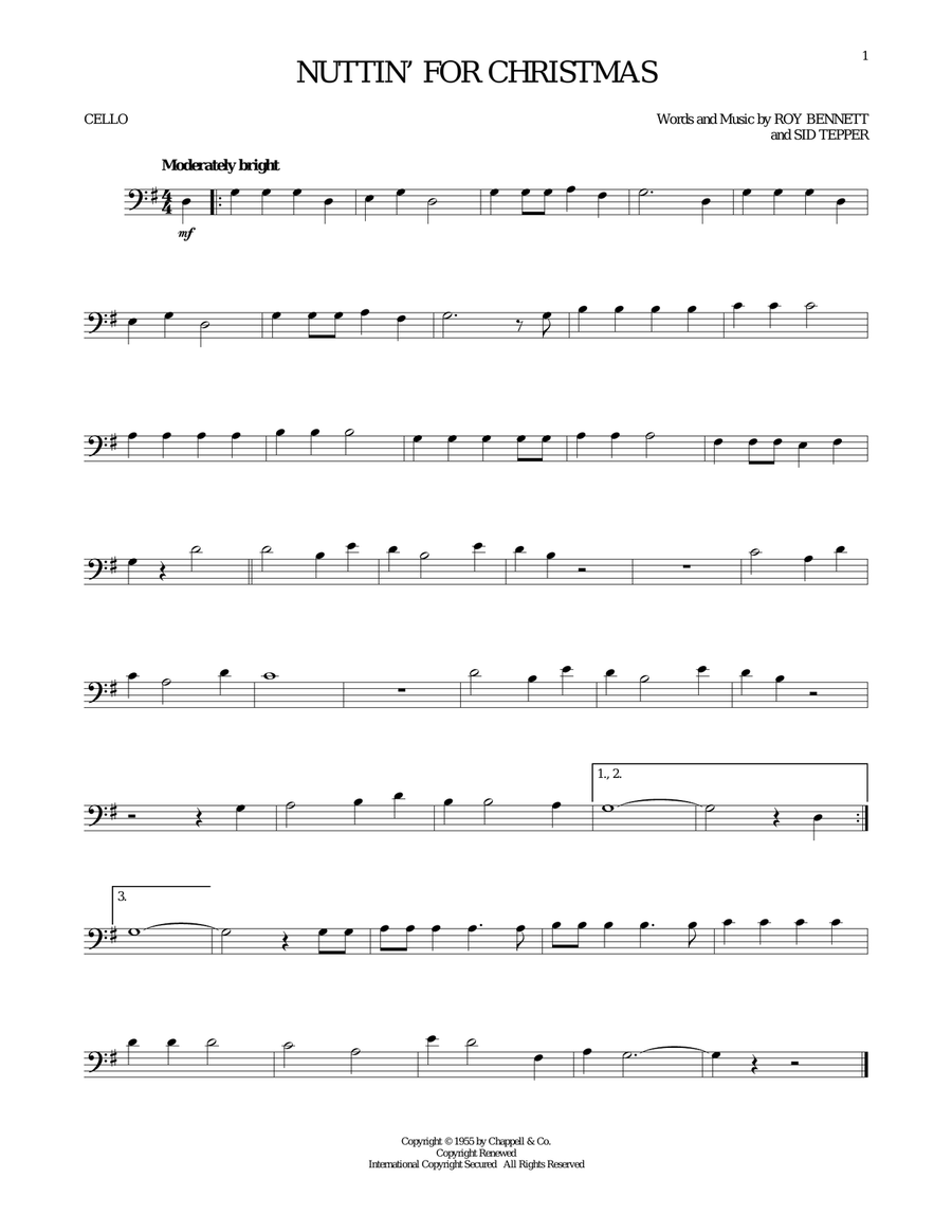 Nuttin' For Christmas Cello Solo scores gallery preview page 1