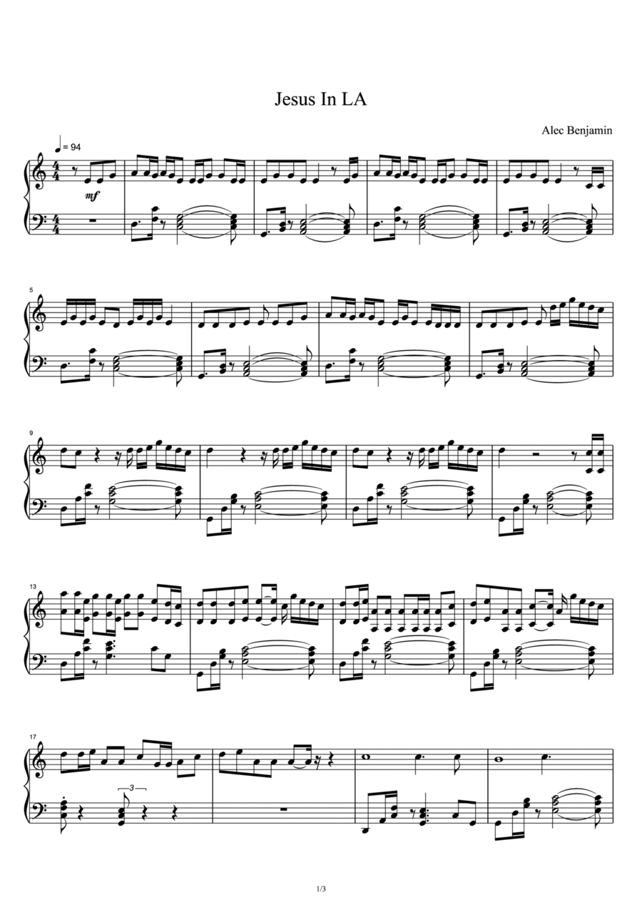 Jesus In La Jesus In La Piano Solo scores gallery preview page 1