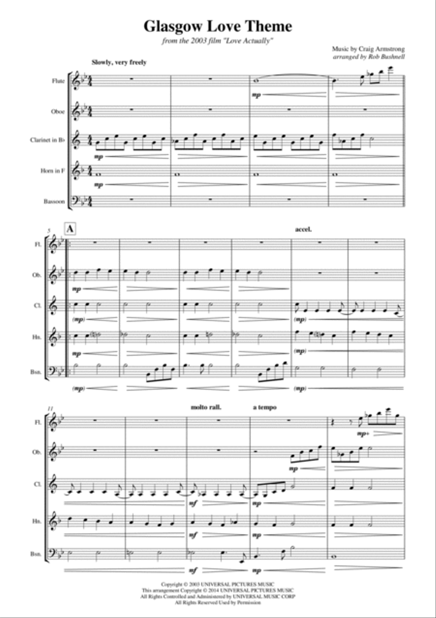 Glasgow Love Theme Woodwind Quintet scores gallery preview page 3