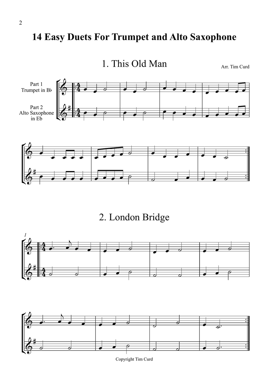 14 Easy Duets For Trumpet And Alto Saxophone. Alto Saxophone scores gallery preview page 2