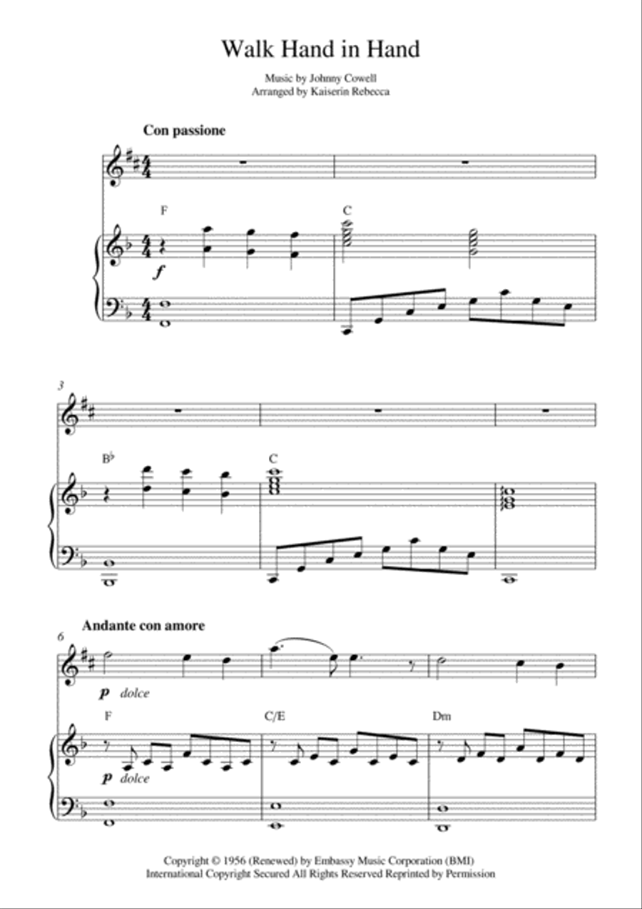 Walk Hand In Hand Walk Hand In Hand Alto Saxophone scores gallery preview page 1
