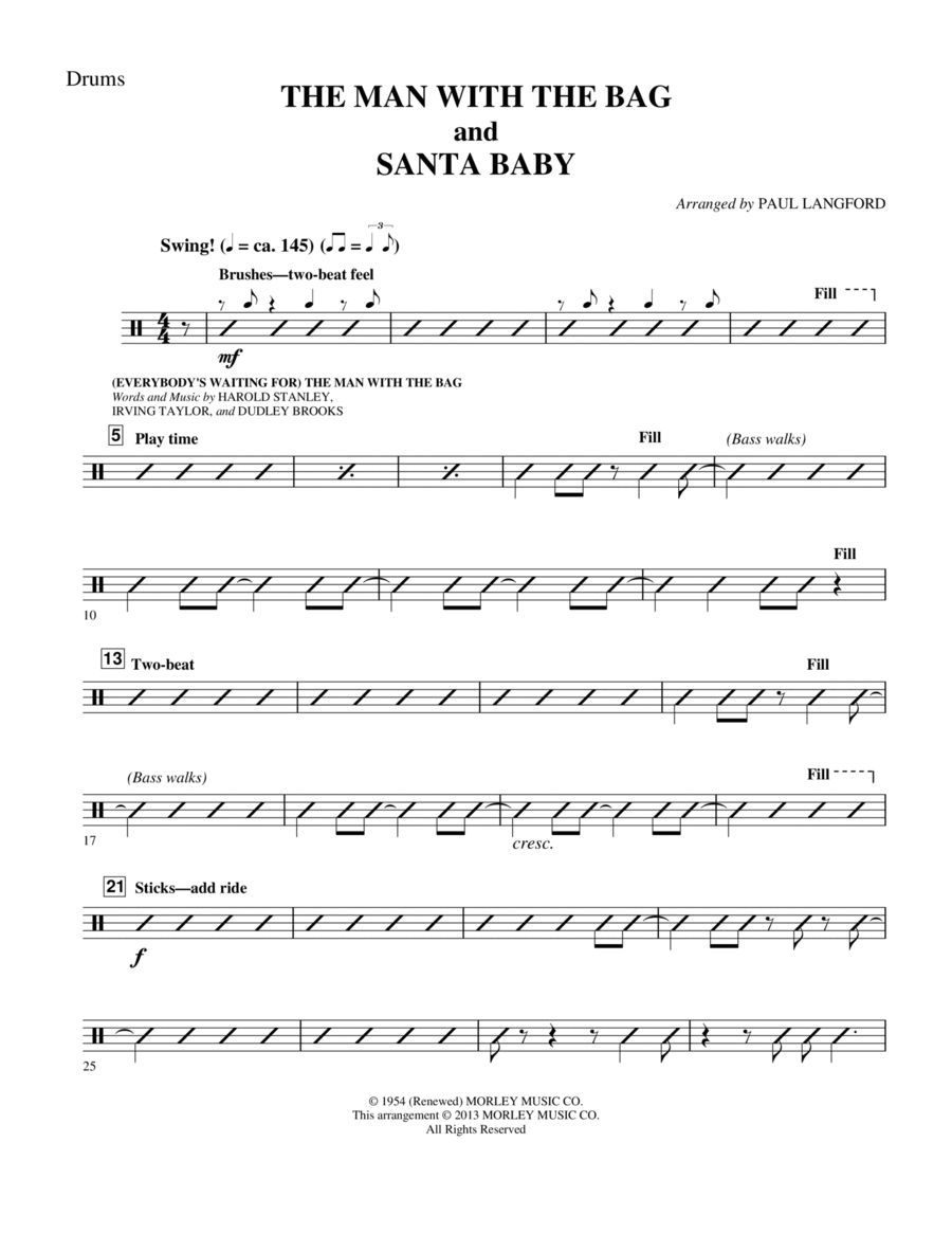 Man With The Bag And Santa Baby - Drums Choir scores gallery preview page 1
