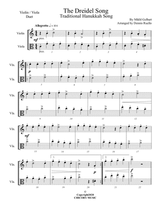The Dreidel Song - Violin/Viola Duet - Intermediate