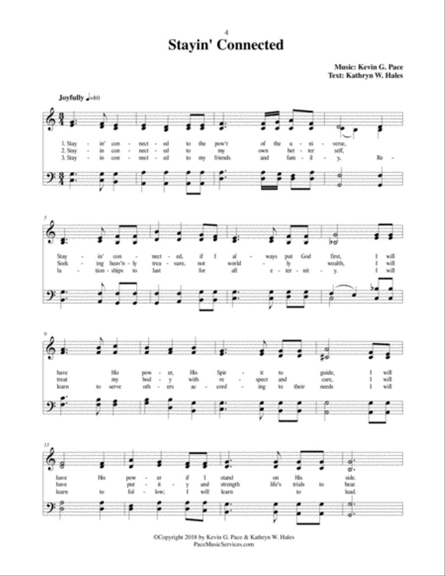 Stayin' Connected - an original hymn 4-Part scores gallery preview page 2