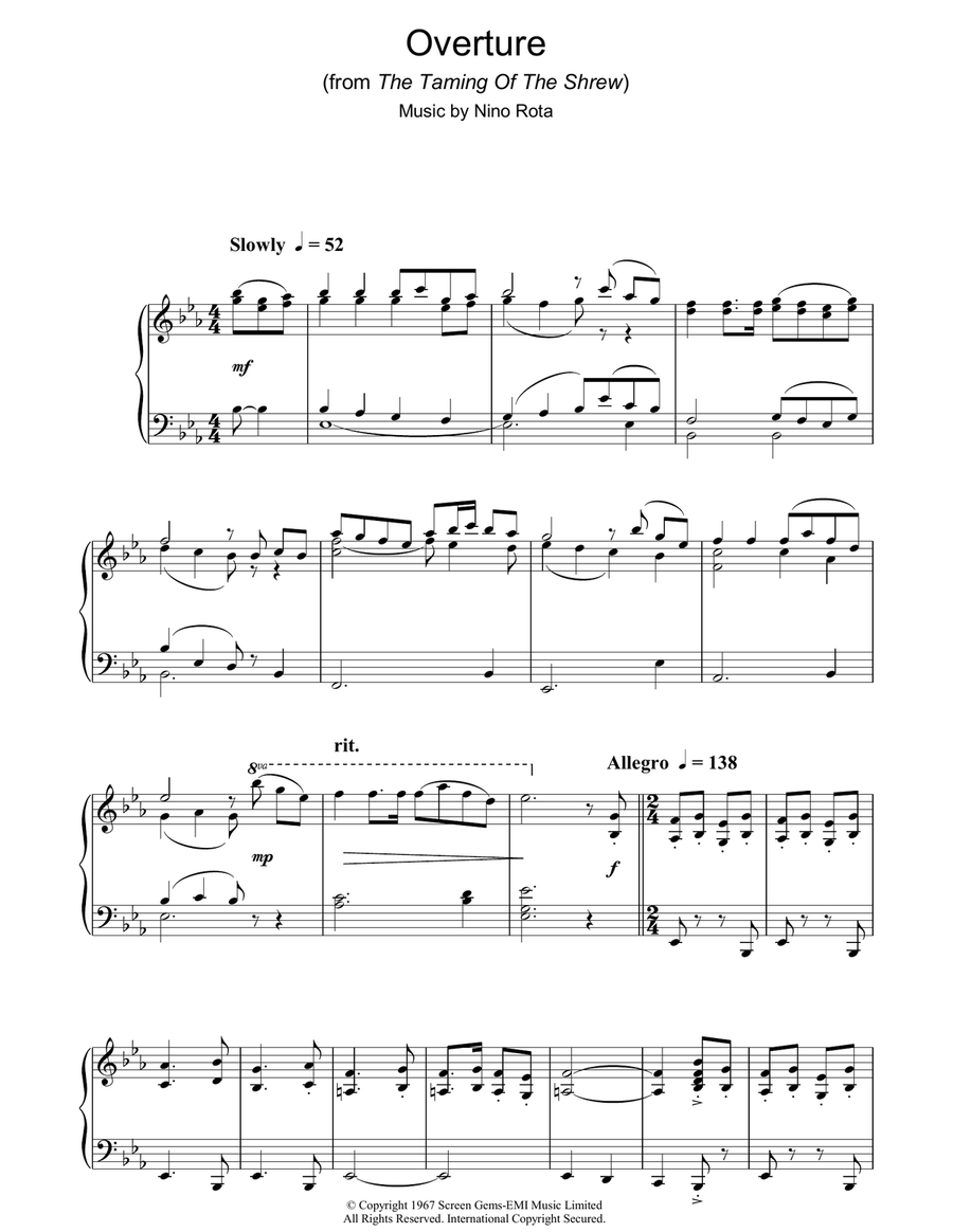 Overture (from The Taming Of The Shrew) Piano Solo scores gallery preview page 1