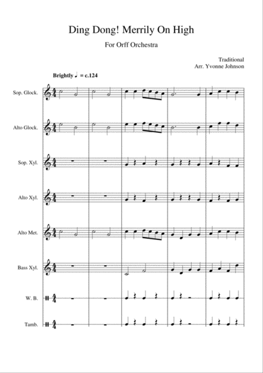 Ding Dong Merrily On High - For Orff Ensemble Percussion Ensemble scores gallery preview page 1