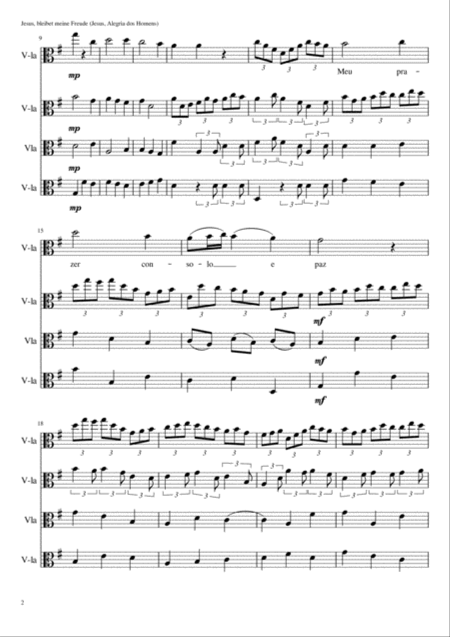 Bach Jesus bleibet meine Freude Jesus Alegria dos Homens for four violas Chamber Orchestra scores gallery preview page 2