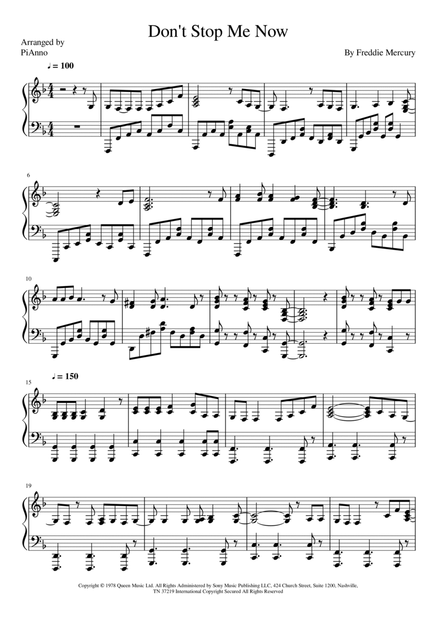 Don't Stop Me Now Piano Solo scores gallery preview page 1
