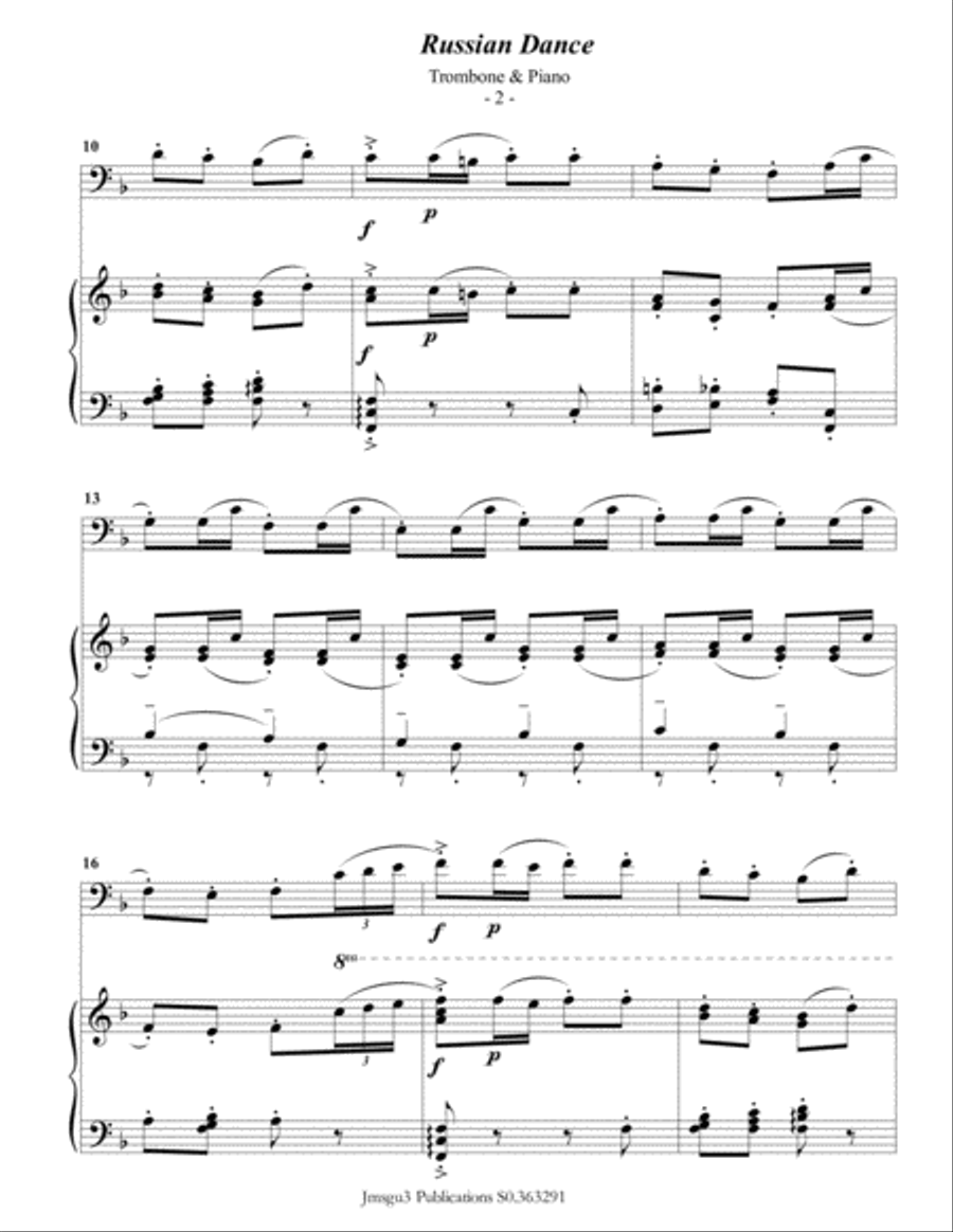 Tchaikovsky: Russian Dance from Nutcracker Suite for Trombone & Piano Piano scores gallery preview page 3