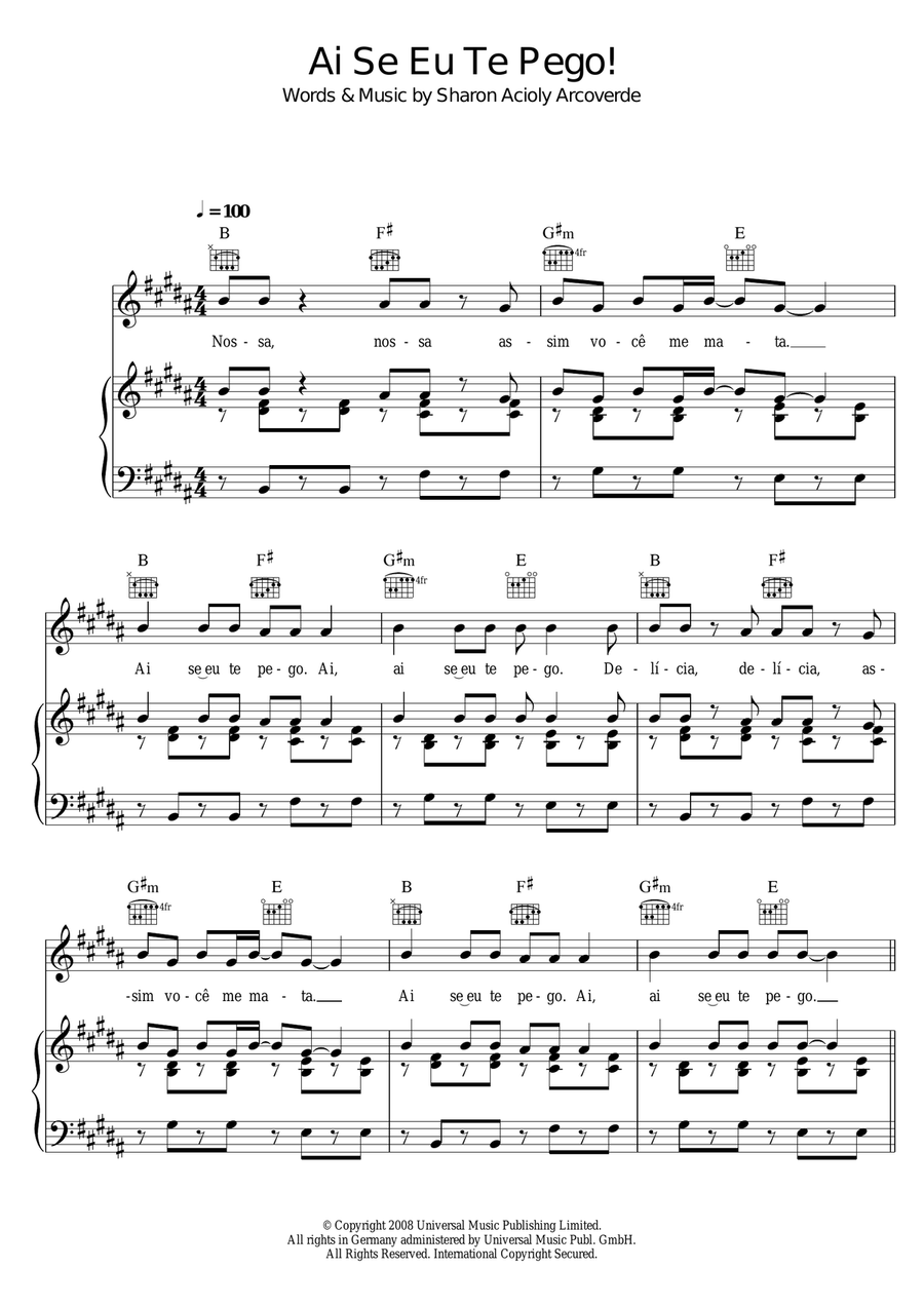 Ai Se Eu Te Pego Piano, Vocal scores gallery preview page 1