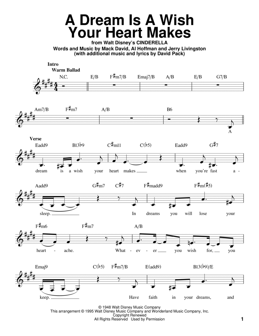 A Dream Is A Wish Your Heart Makes (from Cinderella) Voice scores gallery preview page 1