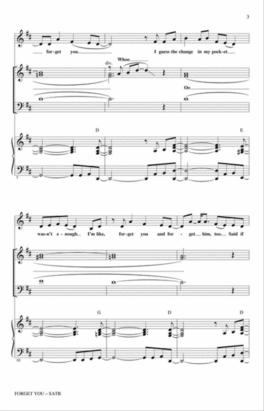 Forget You (featured on Glee) Show Choir scores gallery preview page 3