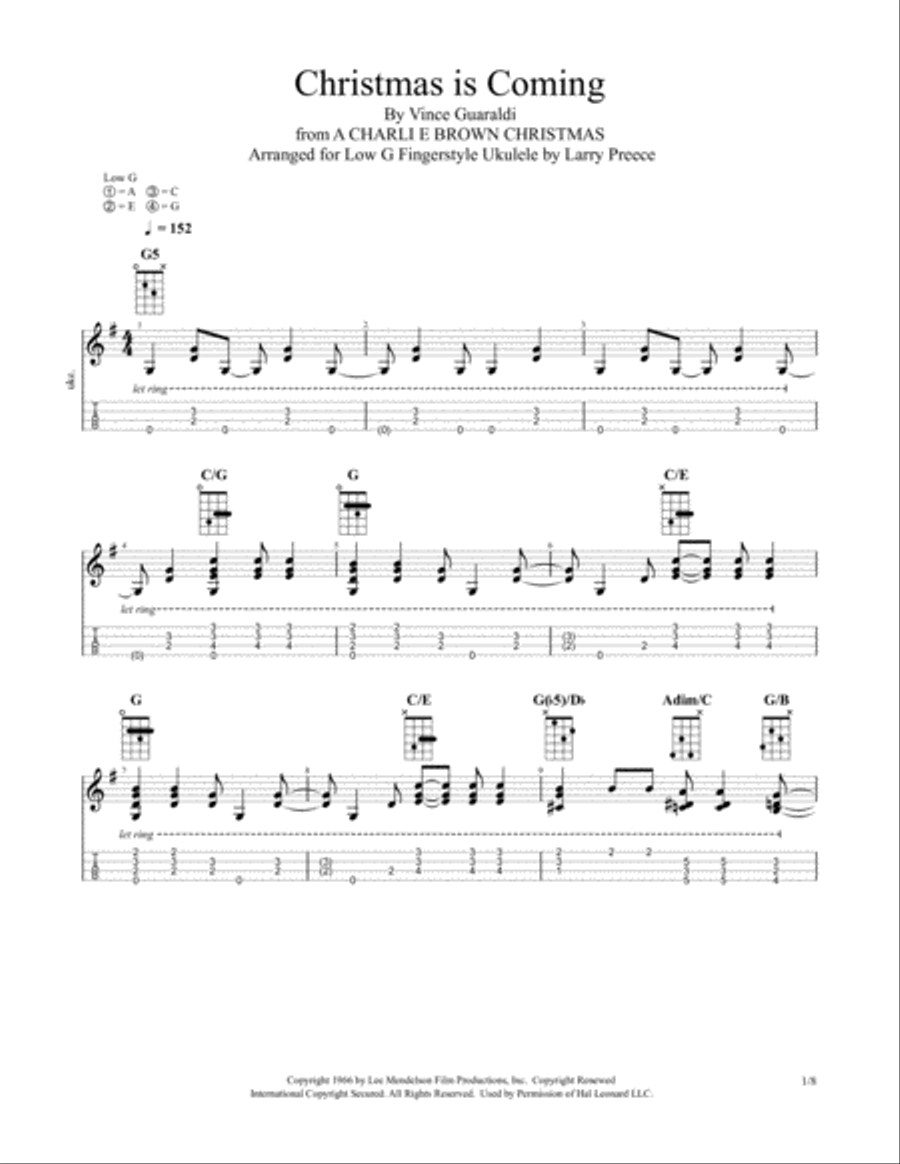 Christmas Is Coming from A CHARLIE BROWN CHRISTMAS Ukulele scores gallery preview page 1