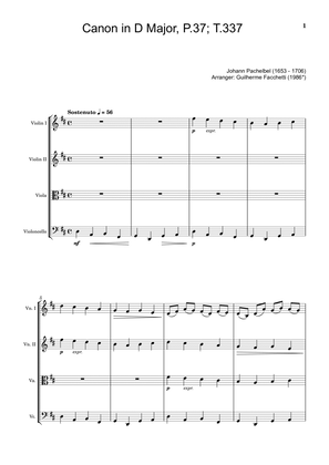 Book cover for Johann Pachelbel - Canon in D Major, P.37; T.337. Arrangement for String Quartet. Score and Parts.