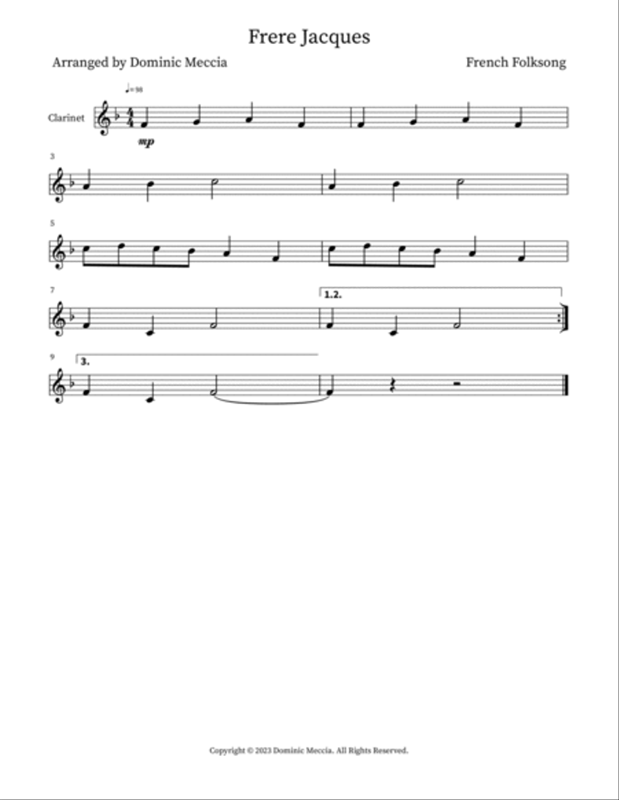 Frere Jacques Woodwind Duet scores gallery preview page 2