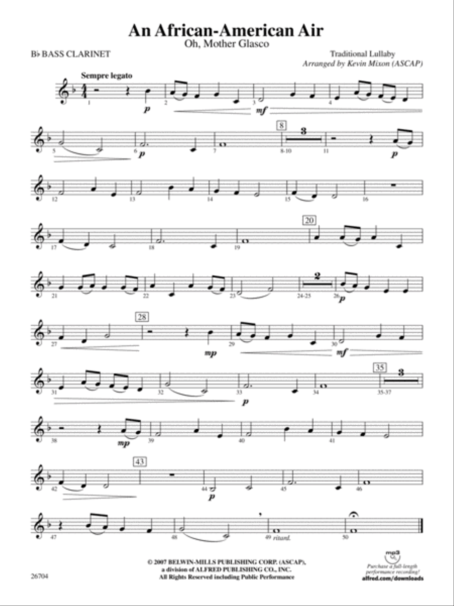 An African-American Air: B-flat Bass Clarinet Concert Band scores gallery preview page 1