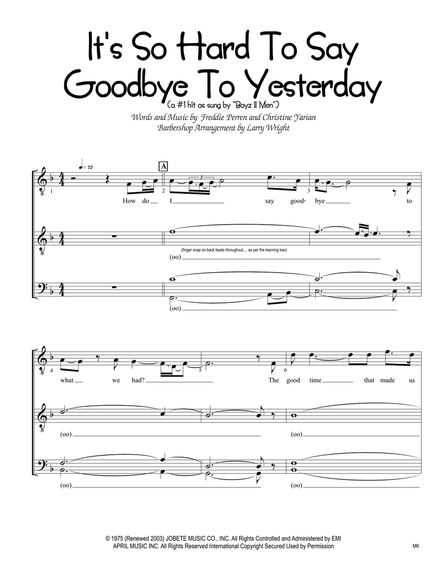 It's So Hard To Say Goodbye To Yesterday TTBB scores gallery preview page 1