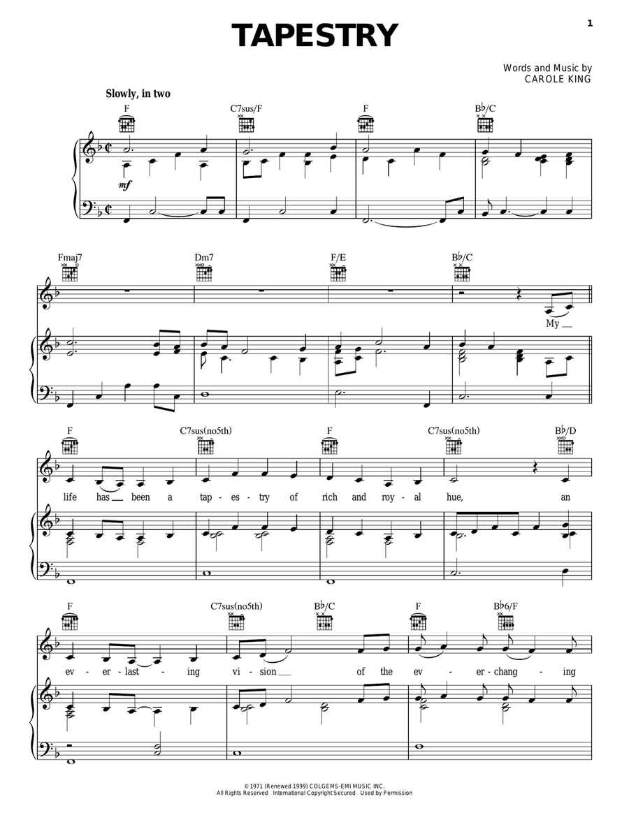 Tapestry Piano, Vocal, Guitar scores gallery preview page 1