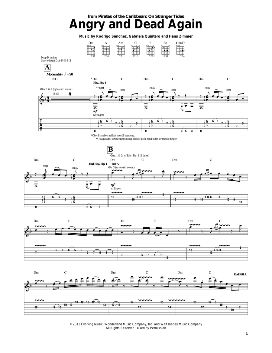 Angry And Dead Again Guitar Tablature scores gallery preview page 1