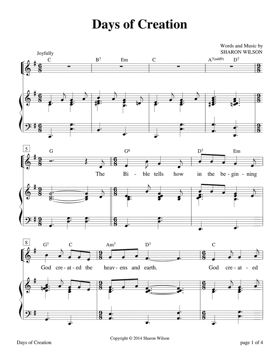 Days of Creation Piano, Vocal scores gallery preview page 1