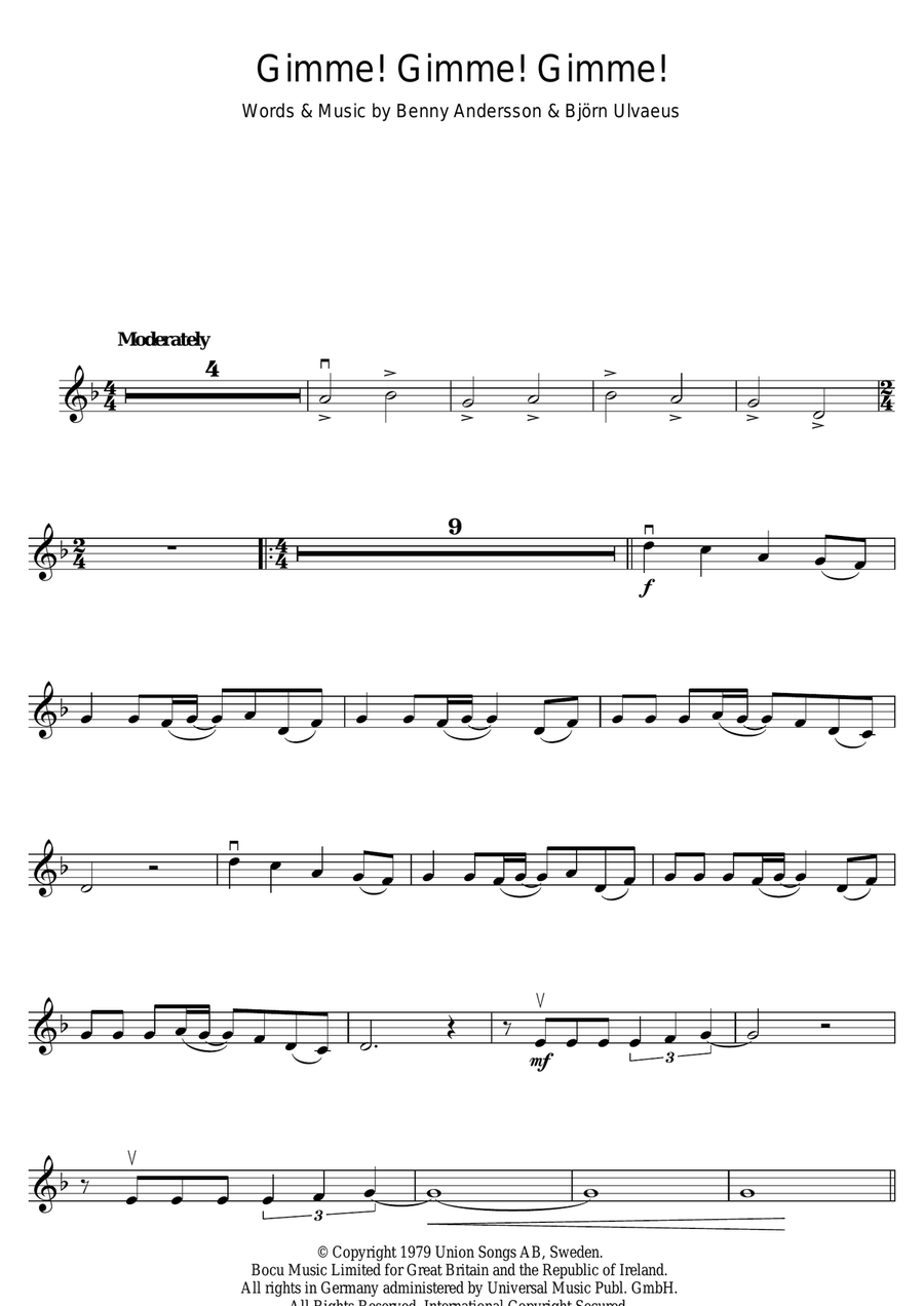 Gimme! Gimme! Gimme! (A Man After Midnight) Violin Solo scores gallery preview page 1