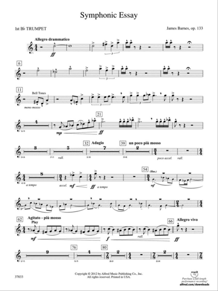 Symphonic Essay: 1st B-flat Trumpet Concert Band scores gallery preview page 1