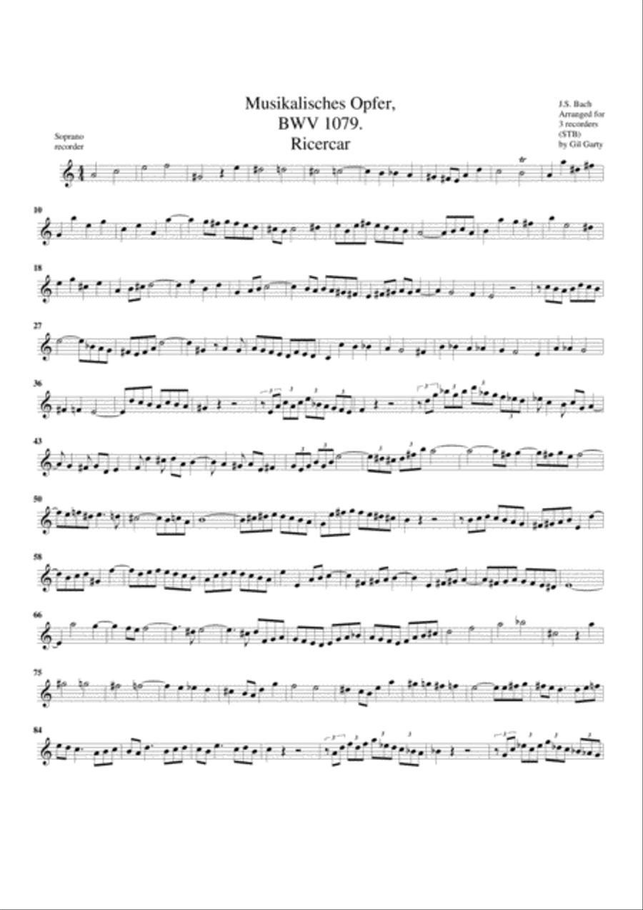 Ricercar from Musikalisches Opfer, BWV 1079/I (arrangement for 3 recorders (STB)) image number null