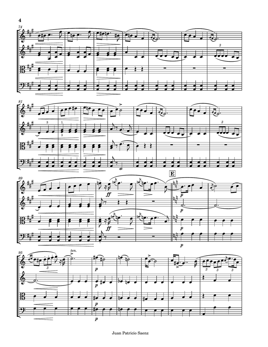 Chopin - Mazurka Op.17 No.4 - String quartet arrangement String Quartet scores gallery preview page 4