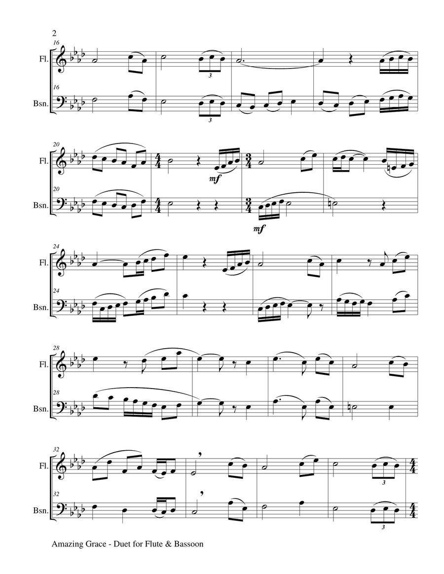 AMAZING GRACE (Duet - Flute & Bassoon - Score & Parts included) Woodwind Duet scores gallery preview page 3