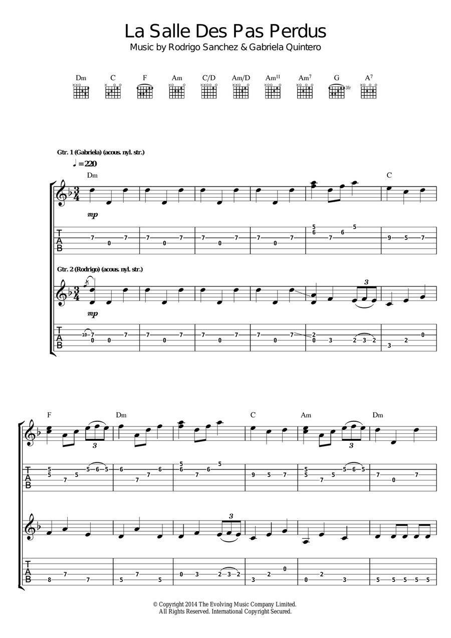 La Salle Des Pas Perdus Guitar Tablature scores gallery preview page 1