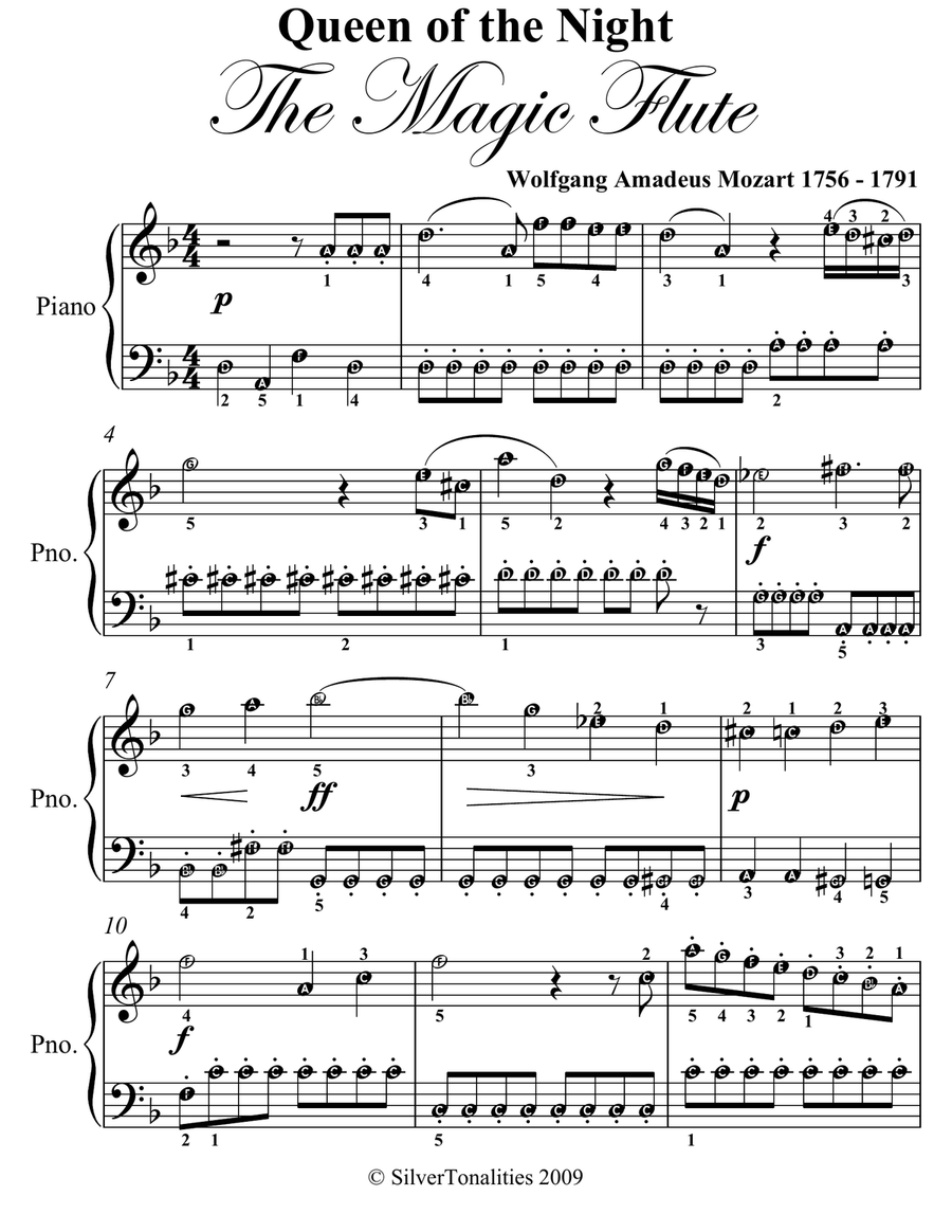 Queen of the Night Magic Flute Easy Piano Sheet Music Easy Piano scores gallery preview page 2