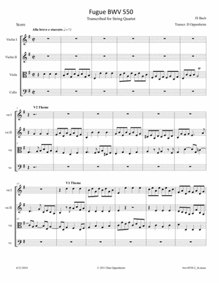 Book cover for Bach: Fugue BWV 550 Arranged for String Quartet