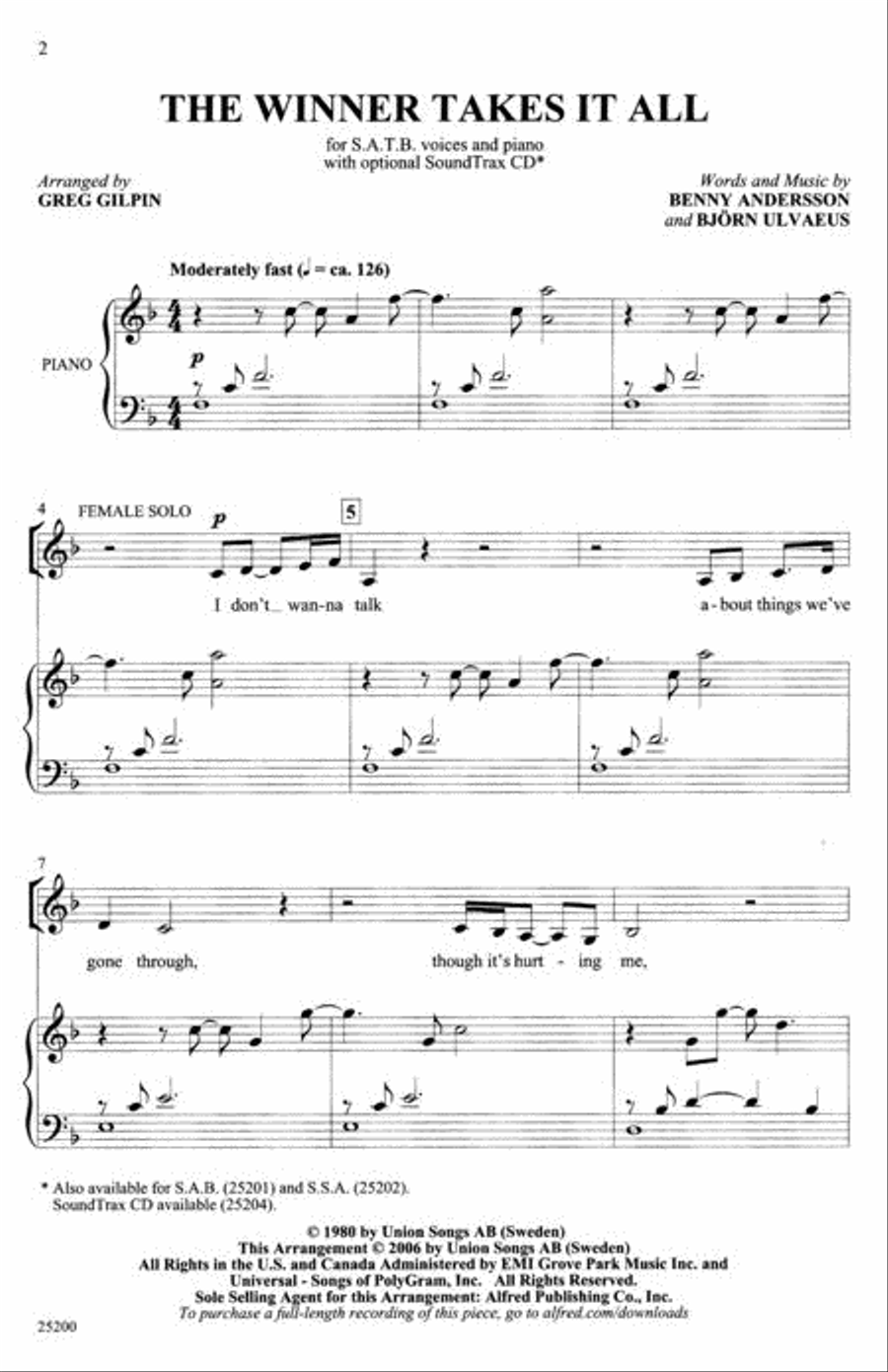 The Winner Takes It All (from Mamma Mia!) 4-Part scores gallery preview page 2