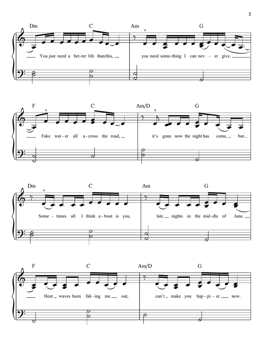 Heat Waves Heat Waves Easy Piano scores gallery preview page 3