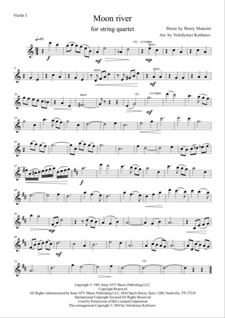Moon River Moon River String Quartet scores gallery preview page 2