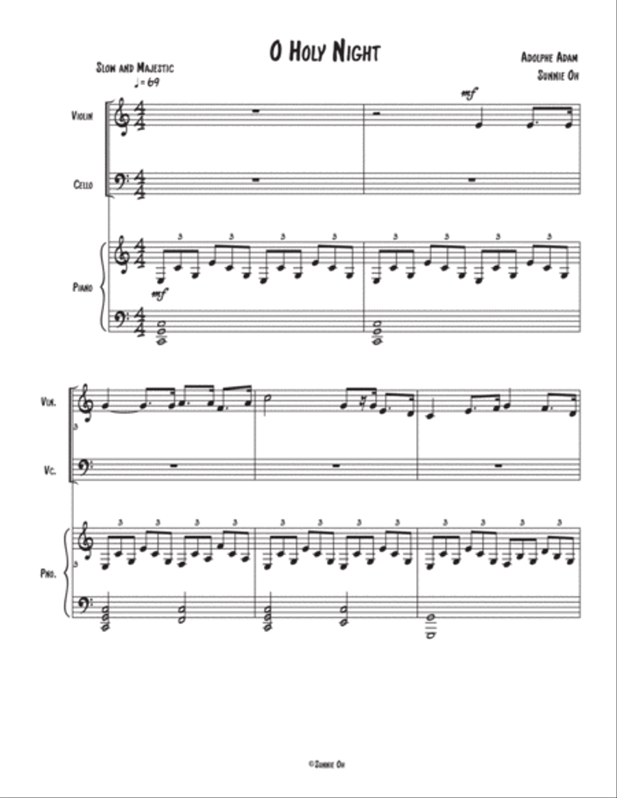 O Holy Night for Trio (Violin, Cello, and Piano) Parts Included, Digital Download Piano Trio scores gallery preview page 1