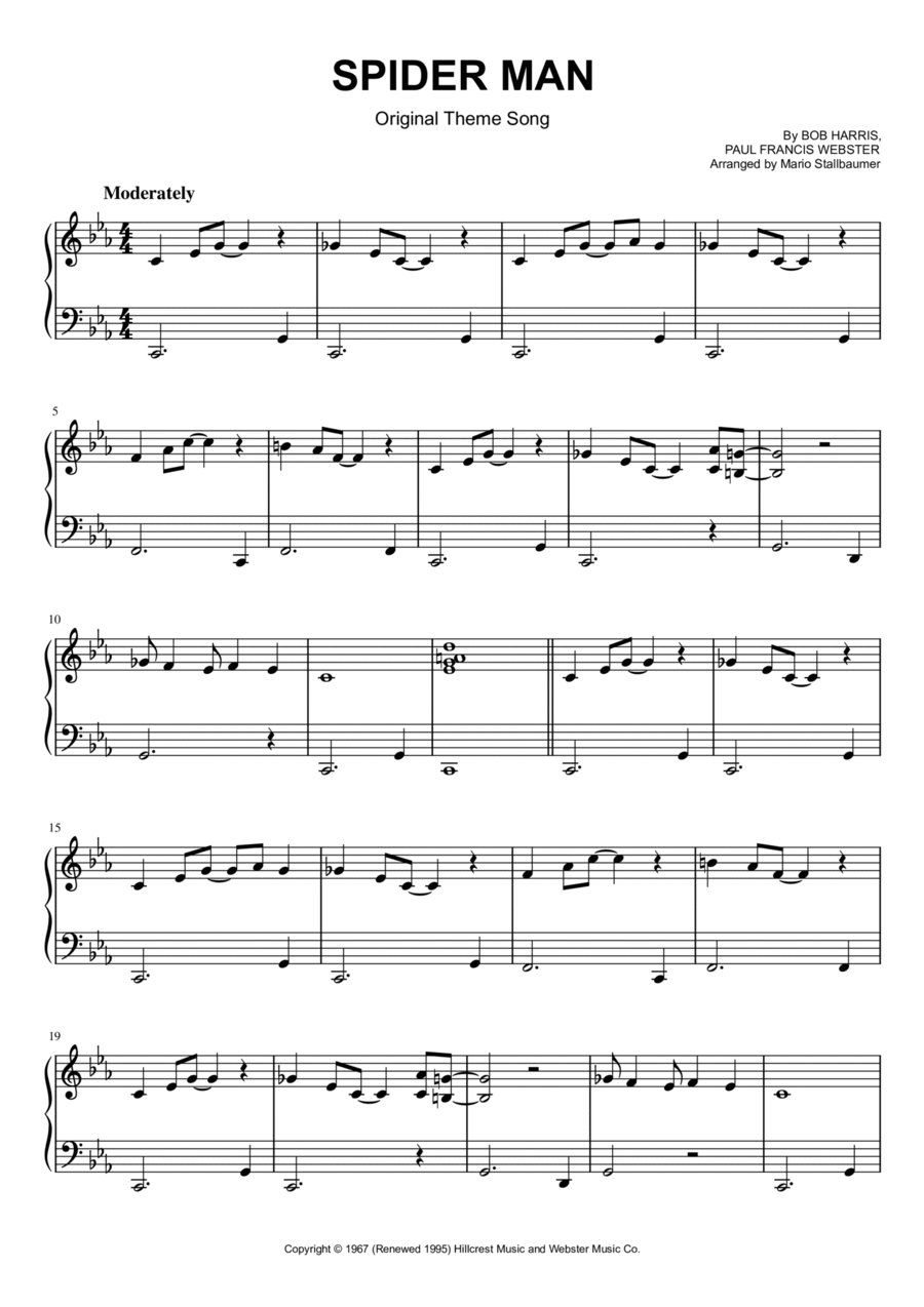 Theme From Spider Man Piano Solo scores gallery preview page 1
