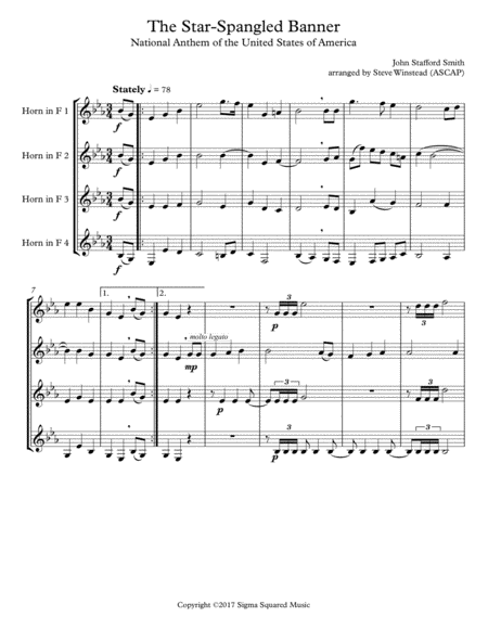 The Star-Spangled Banner for French Horn Quartet image number null