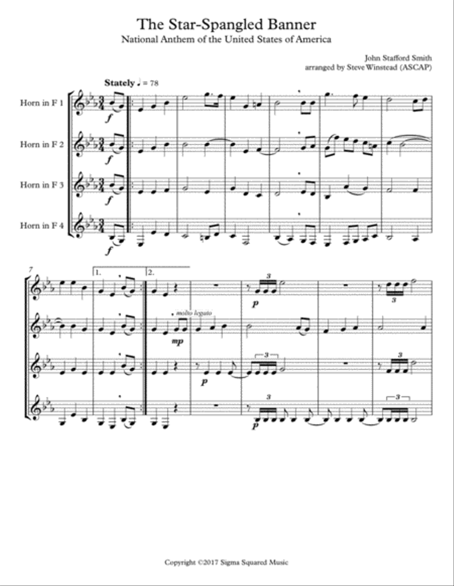 The Star-Spangled Banner for French Horn Quartet The Star-Spangled Banner for French Horn Quartet French Horn Quartet scores gallery preview page 2