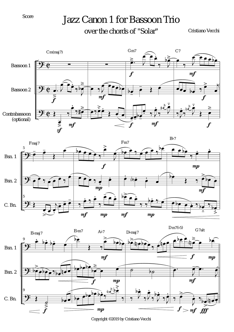 Jazz Canon 1 for Bassoon Trio Woodwind Trio scores gallery preview page 1