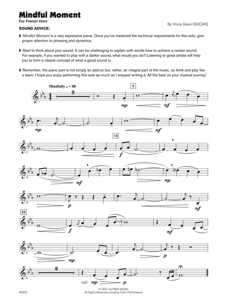 Mindful Moment (Sound Innovations Soloist, French Horn) Small Ensemble scores gallery preview page 1