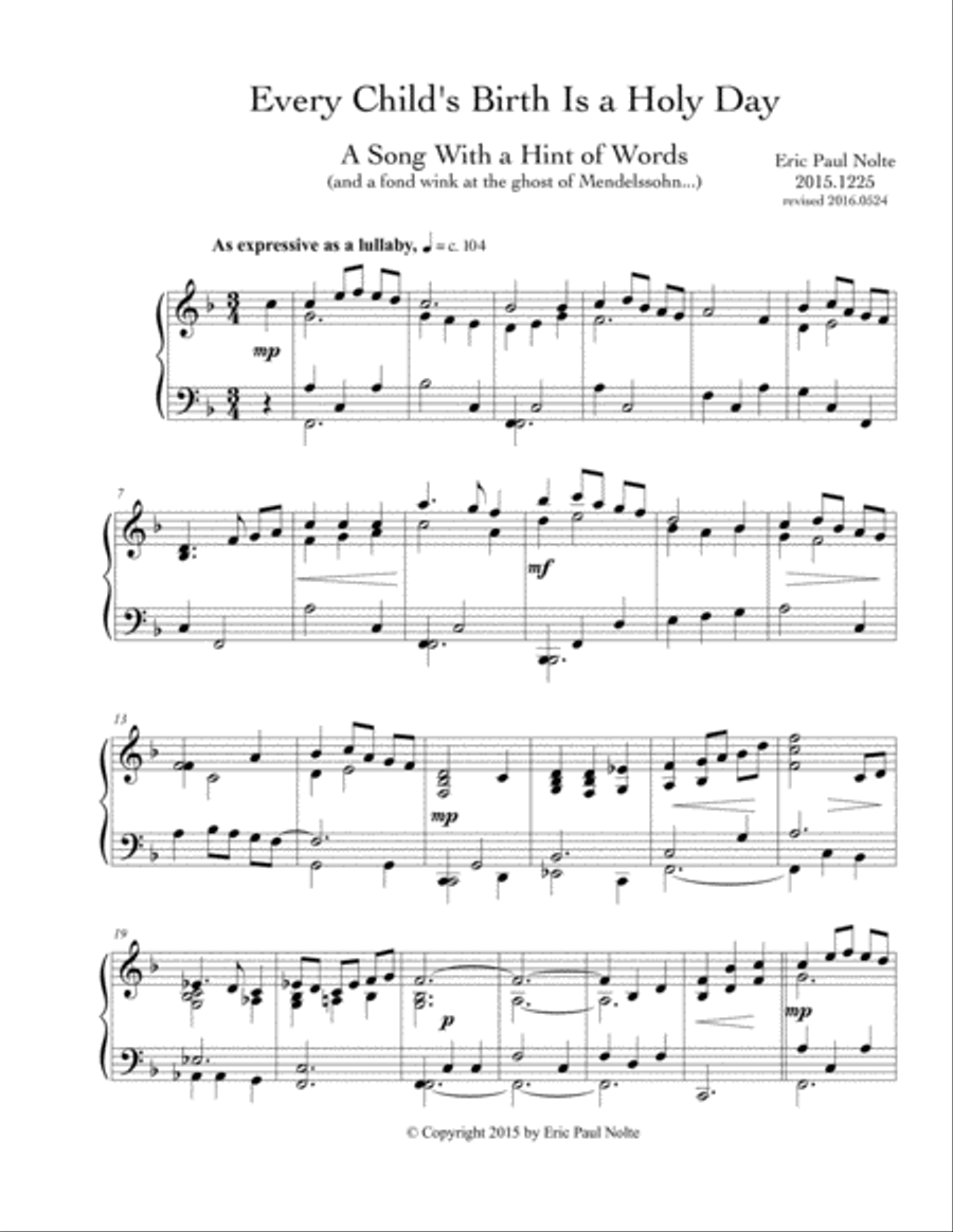 Every Child's Birth Is a Holy Day Piano Solo scores gallery preview page 2