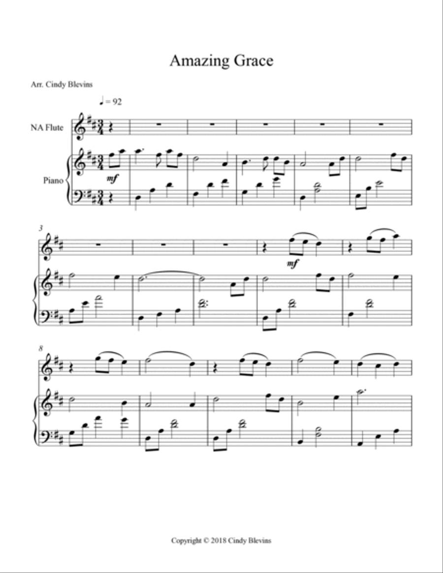 Amazing Grace, for Piano and Native American Flute Flute scores gallery preview page 2