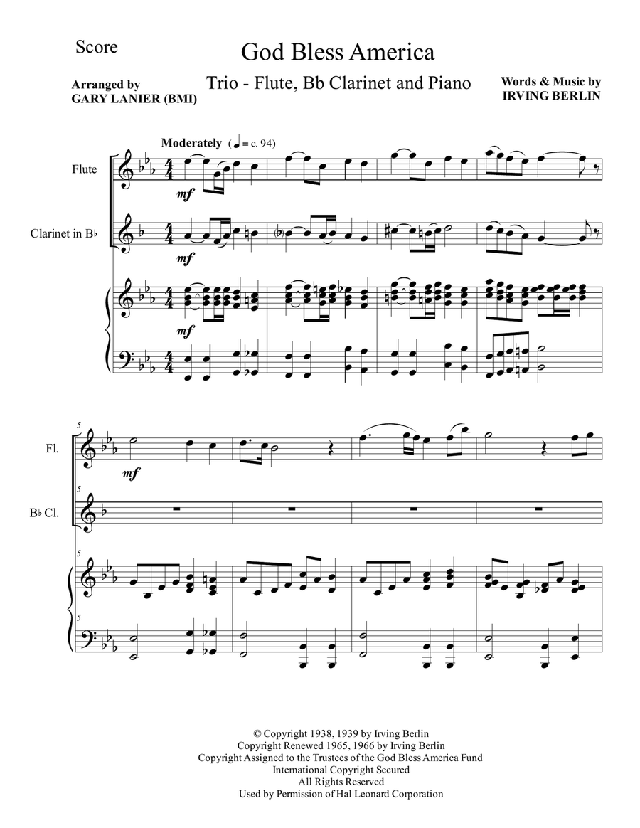 God Bless America Woodwind Duet scores gallery preview page 2